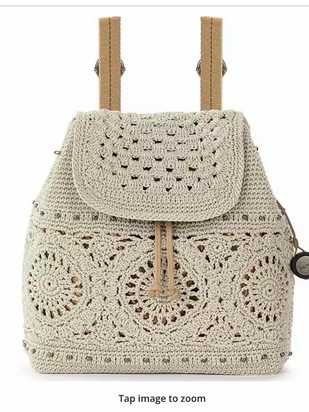 The Sak Cream Crochet Drawstring Flap Backpack